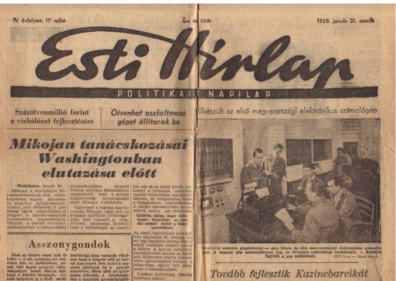 Esti Hírlap beszámolója az első magyar számítógépről